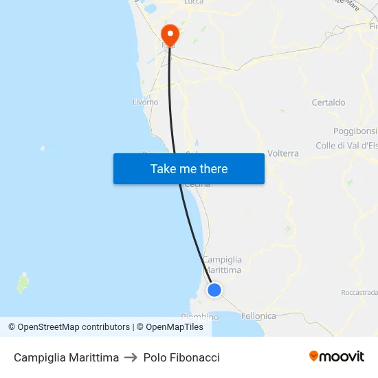 Campiglia Marittima to Polo Fibonacci map