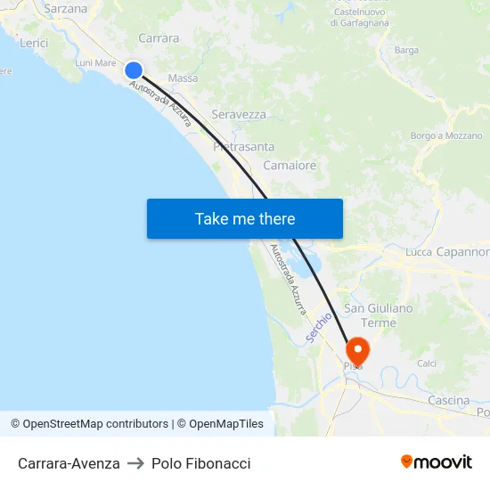 Carrara-Avenza to Polo Fibonacci map