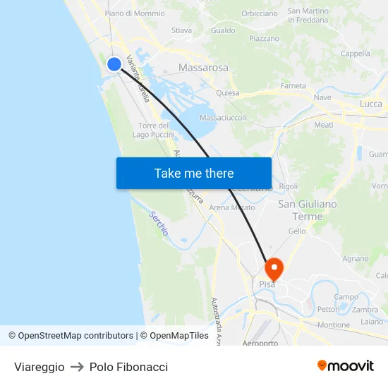 Viareggio to Polo Fibonacci map