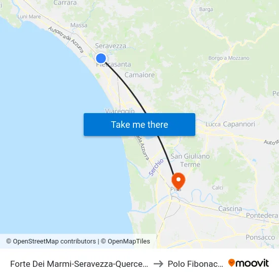 Forte Dei Marmi-Seravezza-Querceta to Polo Fibonacci map