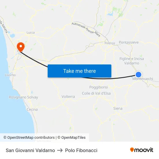 San Giovanni Valdarno to Polo Fibonacci map