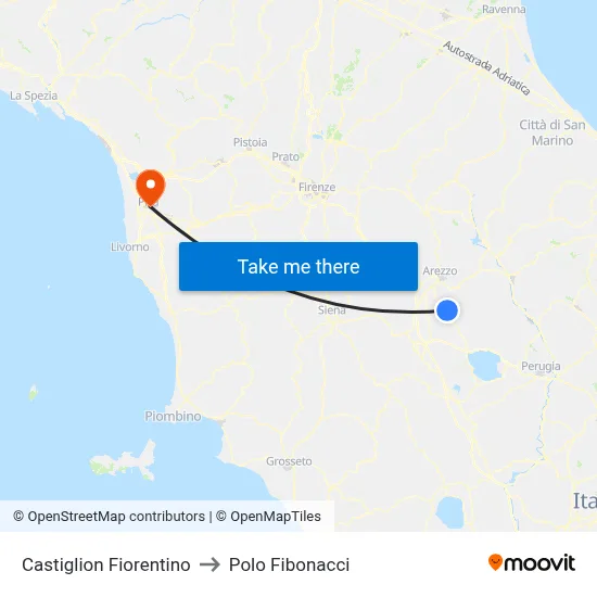 Castiglion Fiorentino to Fibonacci Pole map