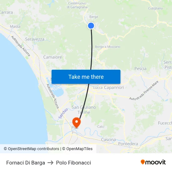Fornaci Di Barga to Fibonacci Pole map