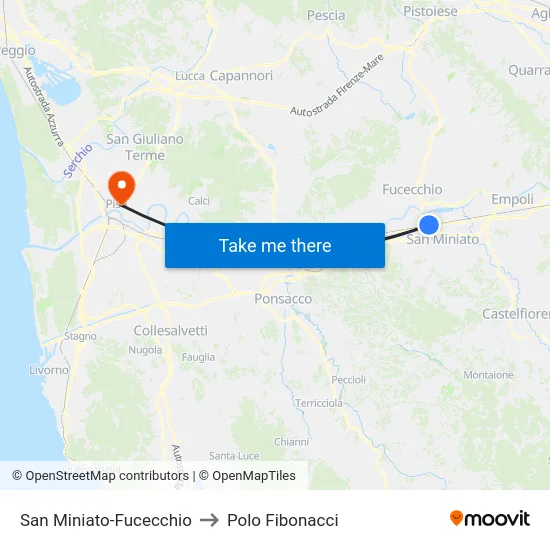 San Miniato-Fucecchio to Polo Fibonacci map