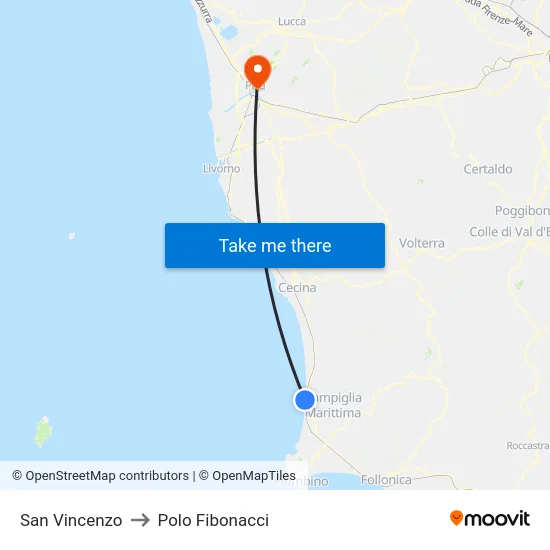 San Vincenzo to Polo Fibonacci map