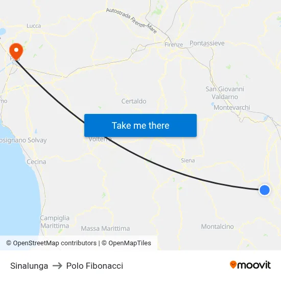 Sinalunga to Fibonacci Pole map