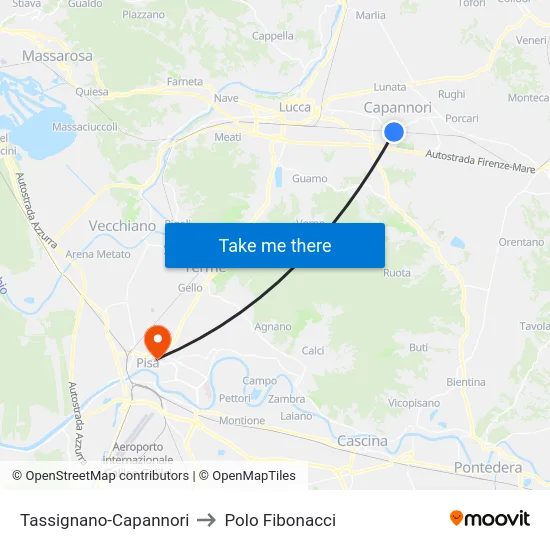 Tassignano-Capannori to Polo Fibonacci map