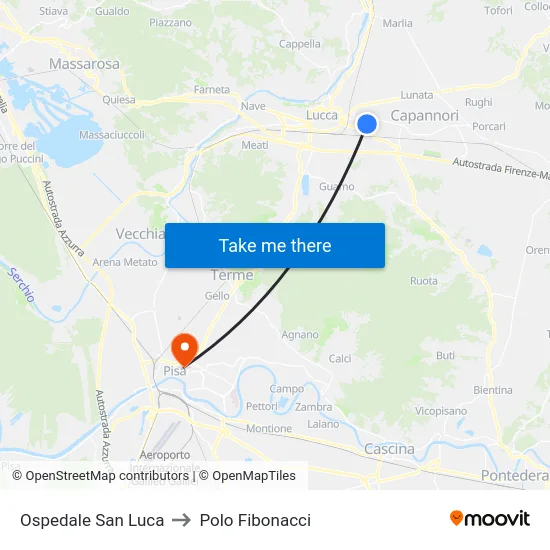 Ospedale San Luca to Polo Fibonacci map