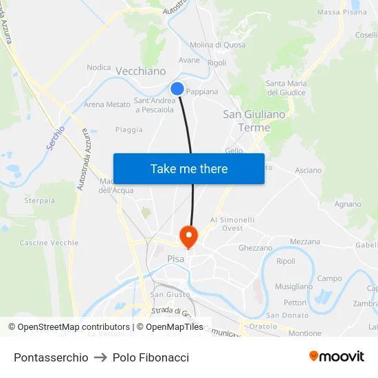 Pontasserchio to Polo Fibonacci map