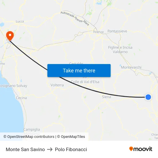 Monte San Savino to Polo Fibonacci map