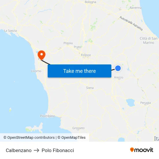 Calbenzano to Fibonacci Pole map