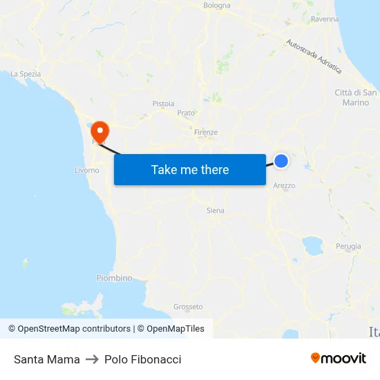 Santa Mama to Fibonacci Pole map