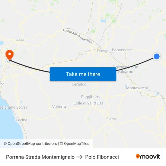 Porrena-Road-Montemignaio to Fibonacci Pole map