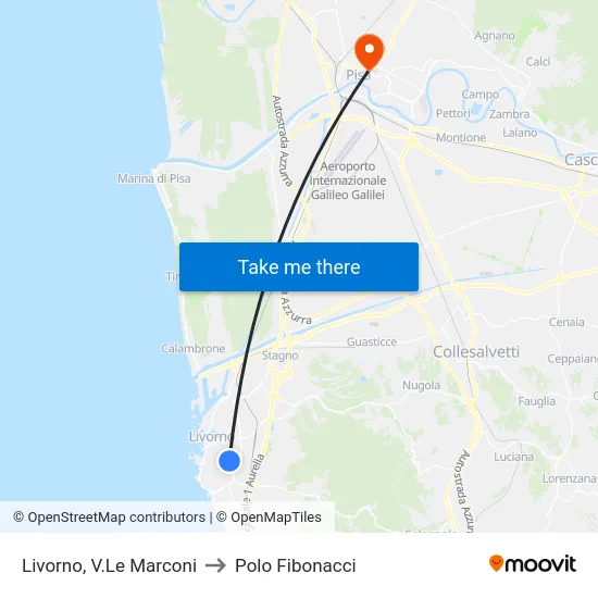 Livorno, V.Le Marconi to Polo Fibonacci map
