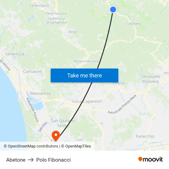 Abetone to Fibonacci Pole map