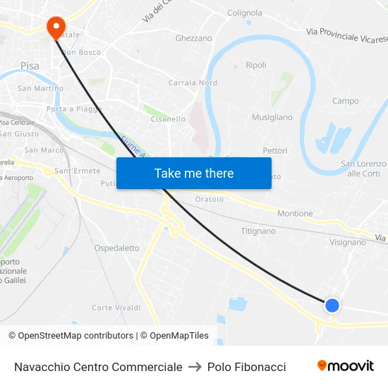Navacchio Centro Commerciale to Polo Fibonacci map