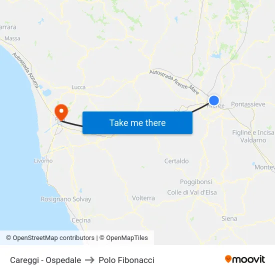 Careggi - Ospedale to Polo Fibonacci map