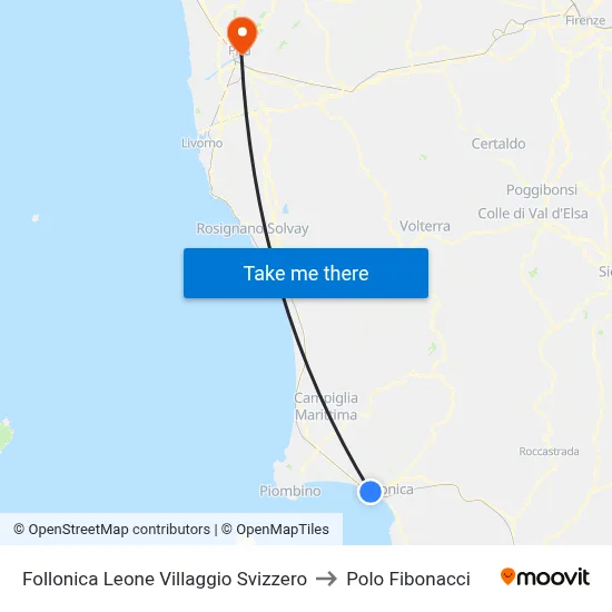 Follonica Leone Swiss Village to Fibonacci Pole map
