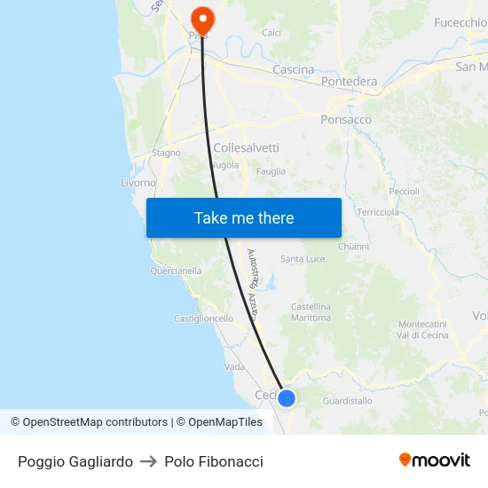 Poggio Gagliardo to Polo Fibonacci map