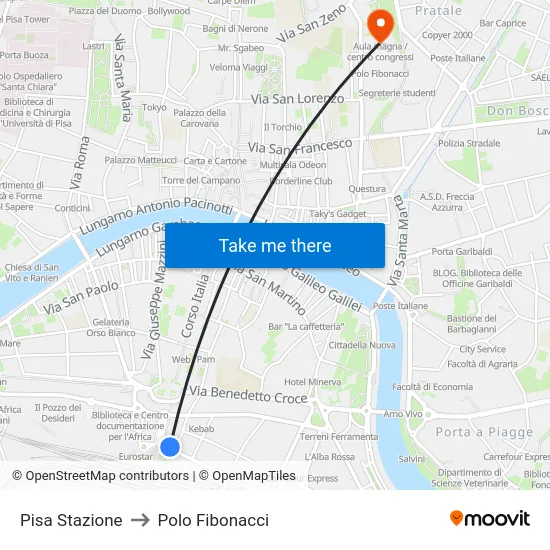 Pisa Station to Fibonacci Pole map
