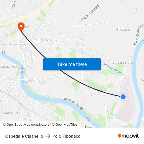 Cisanello Hospital to Fibonacci Pole map