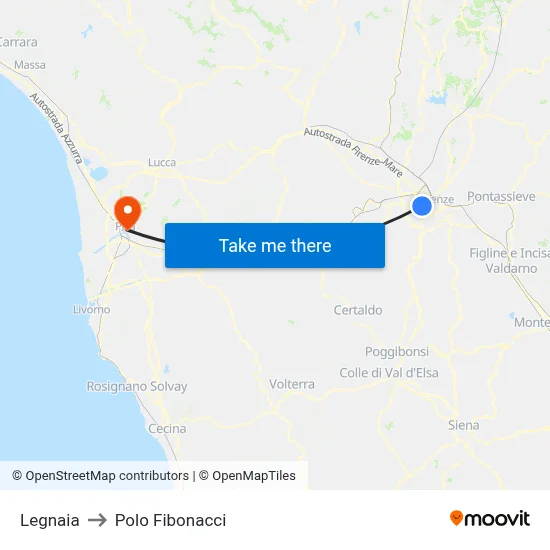 Legnaia to Fibonacci Pole map