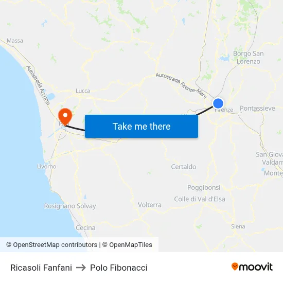 Ricasoli Fanfani to Fibonacci Pole map