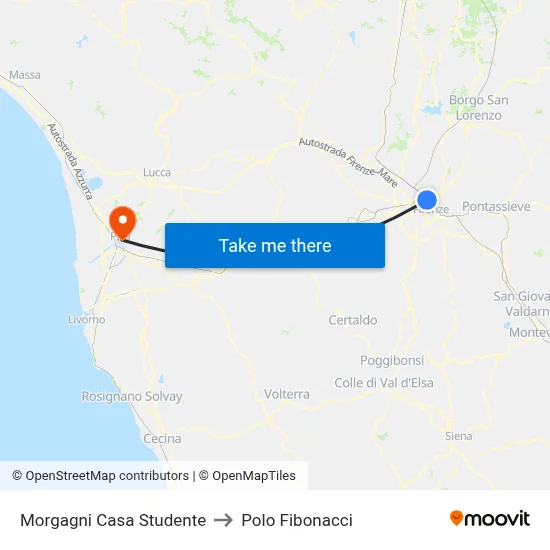 Morgagni Student House to Fibonacci Pole map
