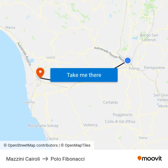 Mazzini Cairoli to Fibonacci Pole map