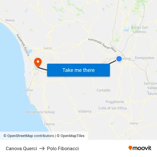 Canova Querci to Fibonacci Pole map