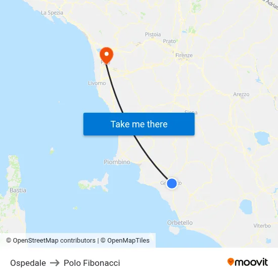 Hospital to Fibonacci Pole map