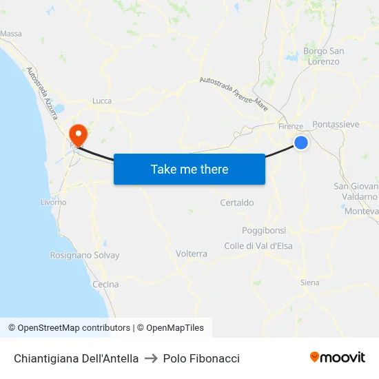 Chiantigiana Dell'Antella to Fibonacci Pole map