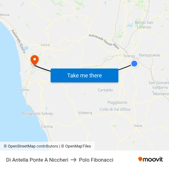 Antella Ponte A Niccheri to Fibonacci Pole map