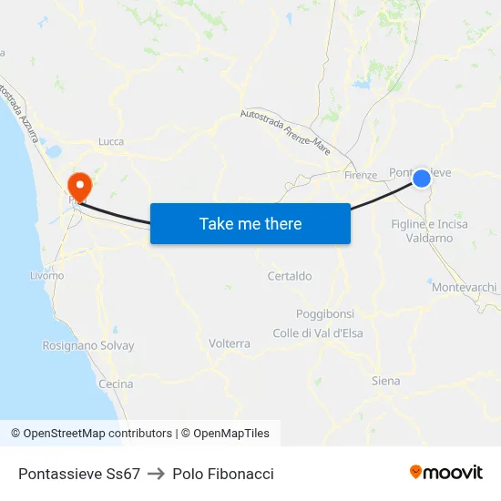 Pontassieve State Road 67 to Fibonacci Pole map
