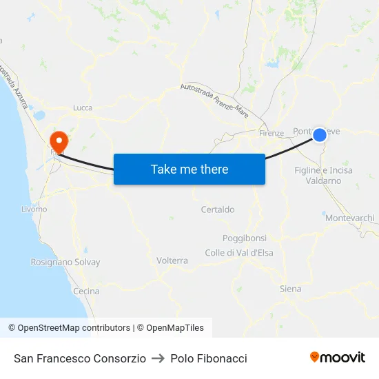 San Francesco Consorzio to Polo Fibonacci map