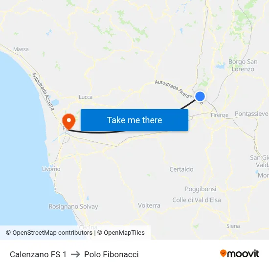 Calenzano Station 1 to Fibonacci Pole map