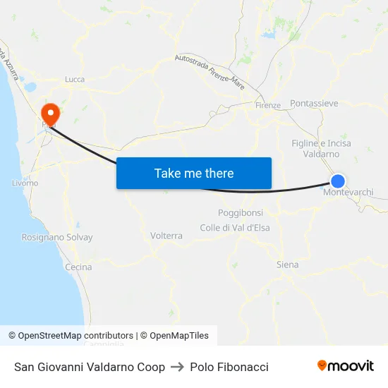 San Giovanni Valdarno Coop to Fibonacci Pole map