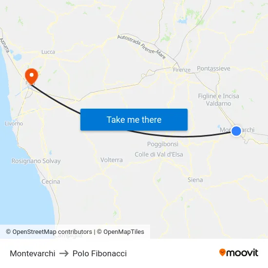 Montevarchi to Polo Fibonacci map