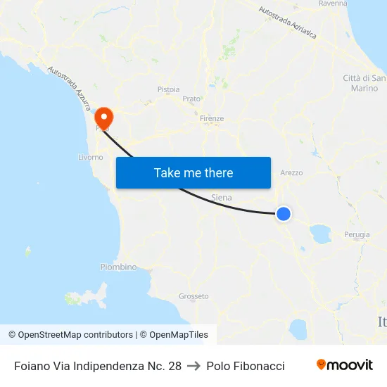 Foiano Via Indipendenza Nc. 28 to Polo Fibonacci map