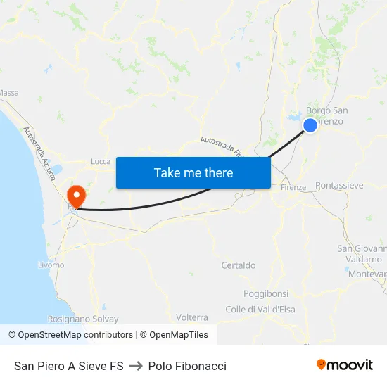 San Piero A Sieve Railway Station to Fibonacci Pole map