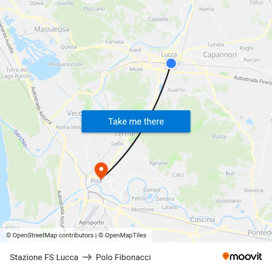 Lucca Railway Station to Fibonacci Pole map