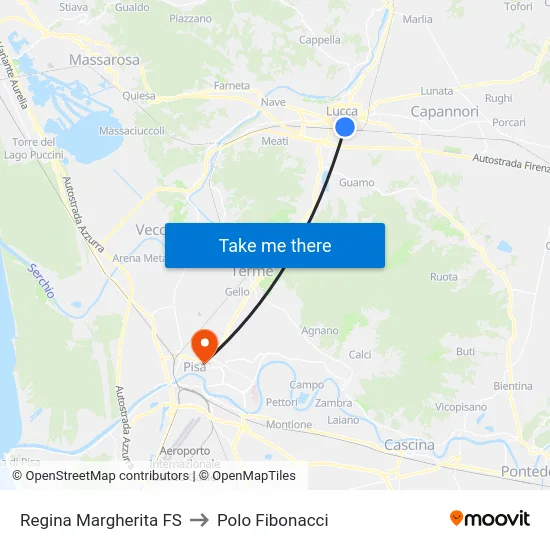 Regina Margherita FS to Polo Fibonacci map
