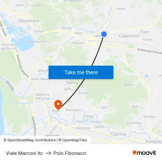 Viale Marconi ITC to Fibonacci Pole map