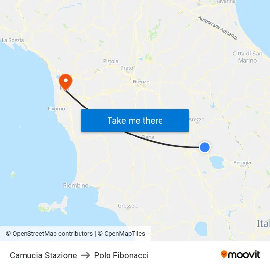 Camucia Station to Fibonacci Pole map