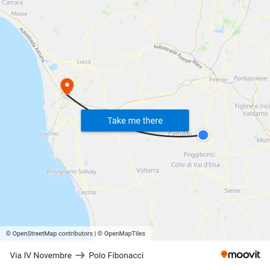 Via IV Novembre to Polo Fibonacci map