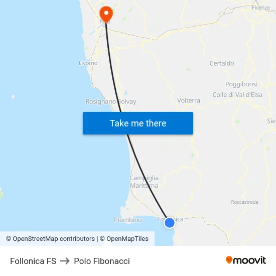 Follonica Station to Fibonacci Pole map