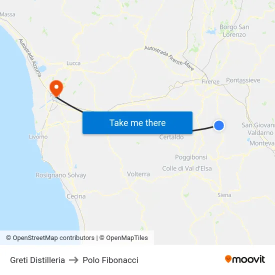 Greti Distillery to Fibonacci Pole map