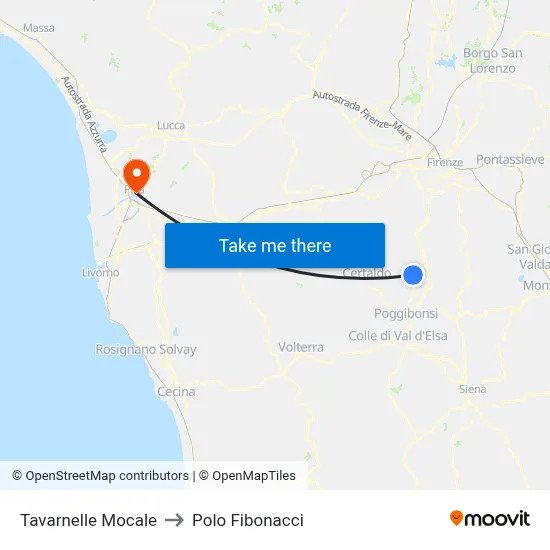 Tavarnelle Mocale to Fibonacci Pole map