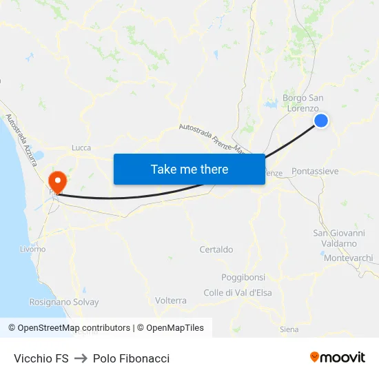 Vicchio Railway Station to Fibonacci Pole map