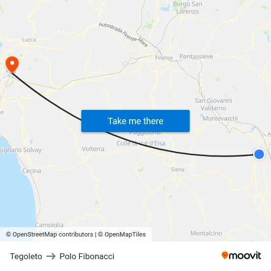 Tegoleto to Fibonacci Pole map